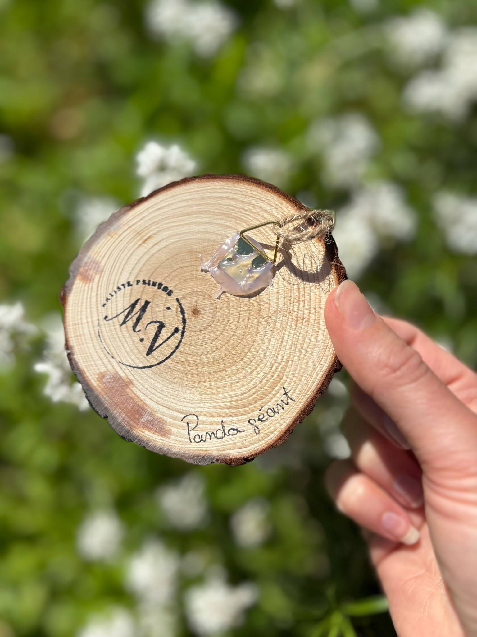 " Panda géant " - peinture rondin de bois 9 cm