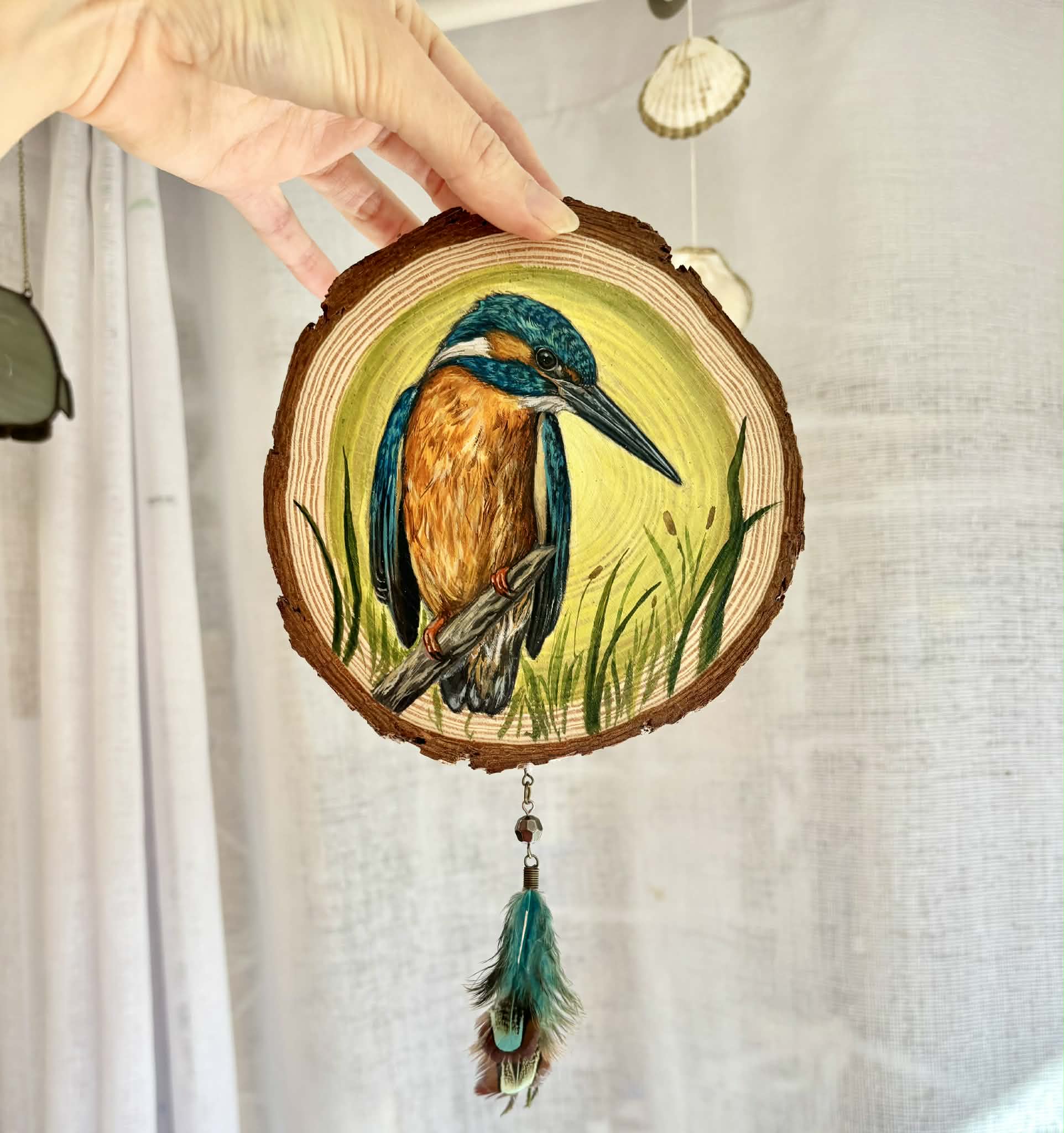 " Éclair bleu " - peinture rondin de bois 15 cm