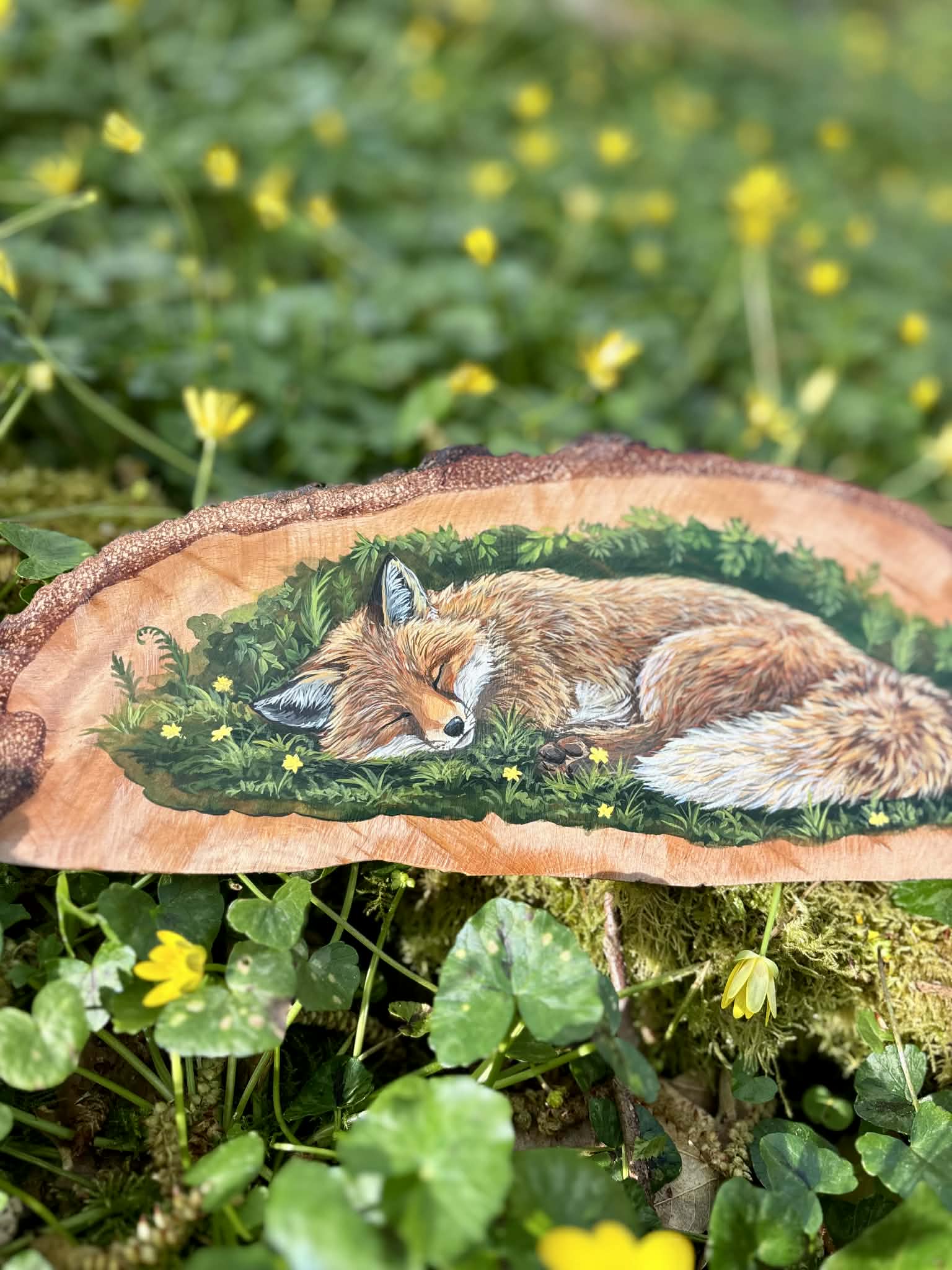 " Sommeil doré " - peinture morceau de bois (angle) 20 cm