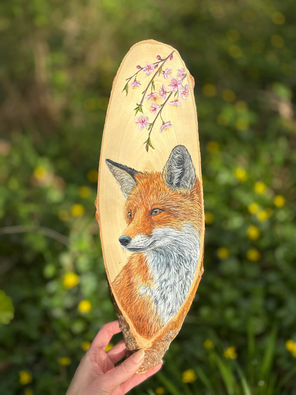" Regard vulpin " - peinture sur bois ovale 35 cm