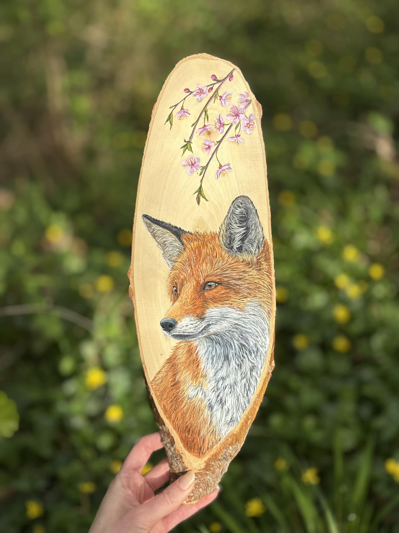 " Regard vulpin " - peinture sur bois ovale 35 cm