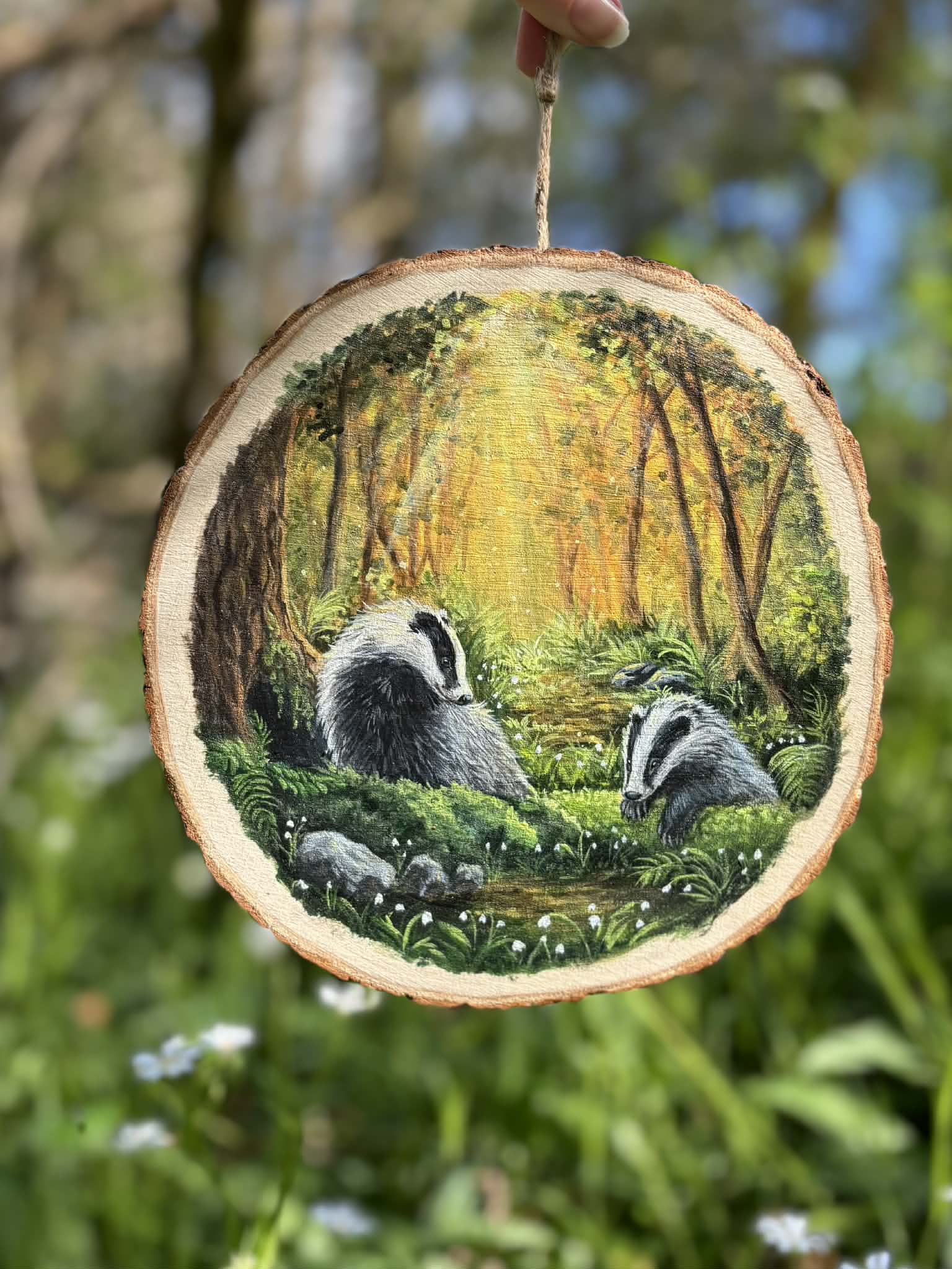 " Foyer secret " peinture sur rondin de bois 20 cm