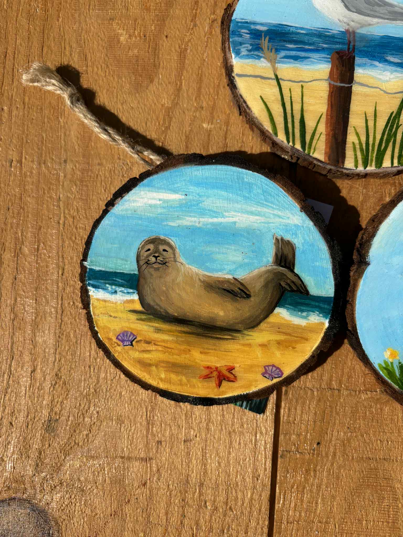 " Phoque " - peinture rondin de bois 8 cm