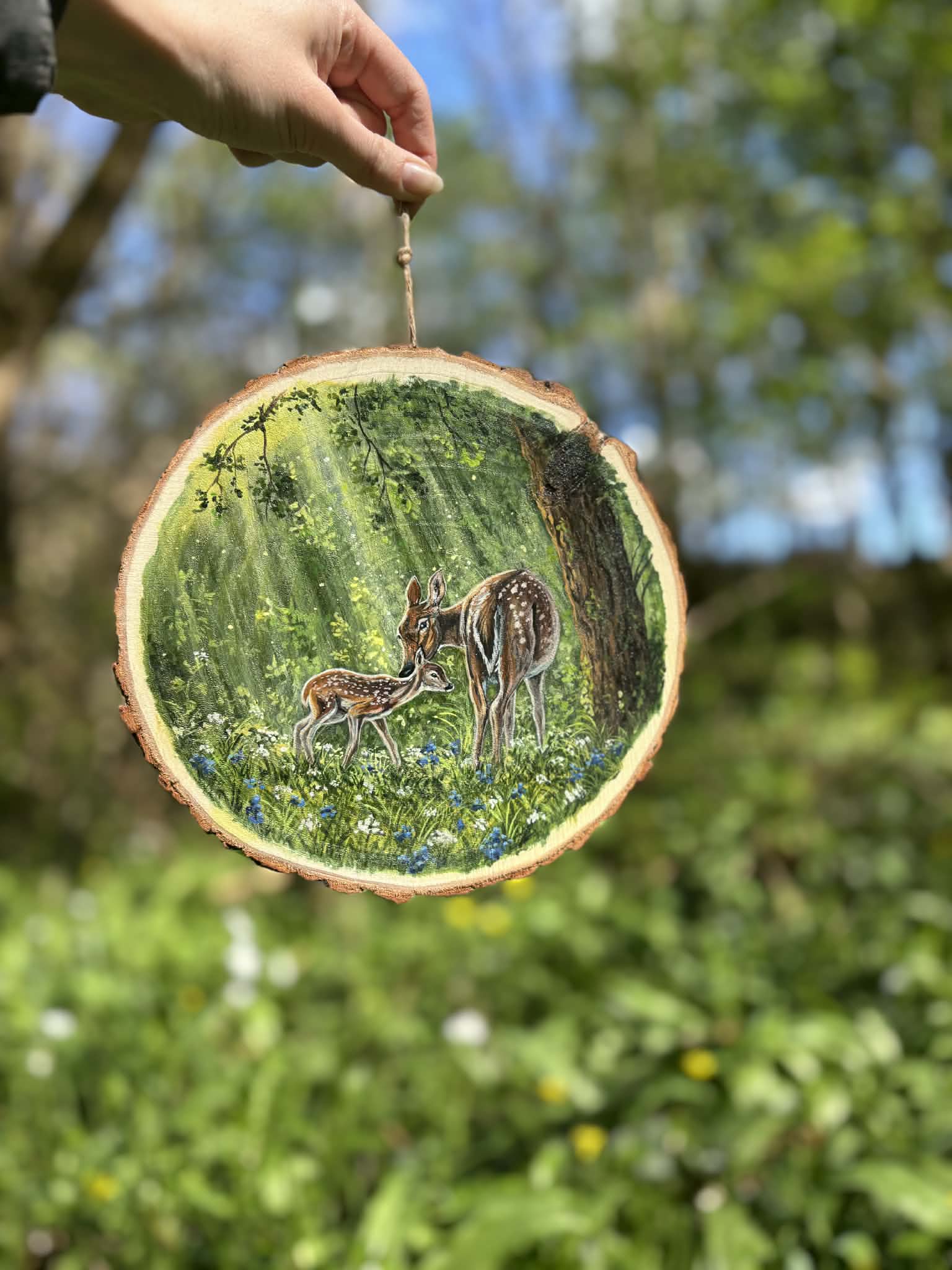 " Premiers pas " - peinture rondin de bois 20 cm