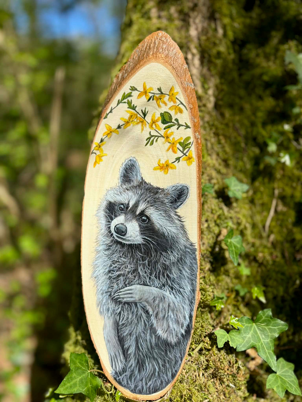 " Regard de bandit " - Peinture sur bois ovale 35 cm