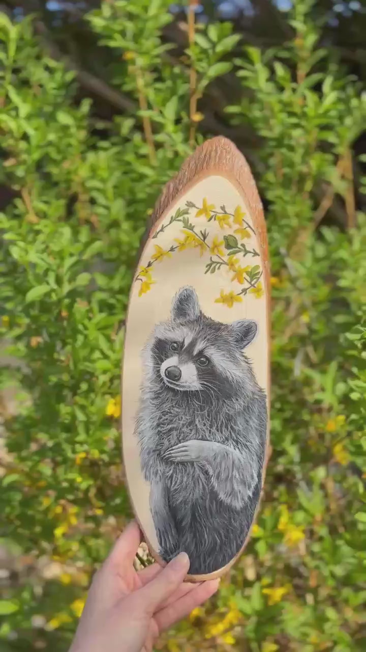 " Regard de bandit " - Peinture sur bois ovale 35 cm