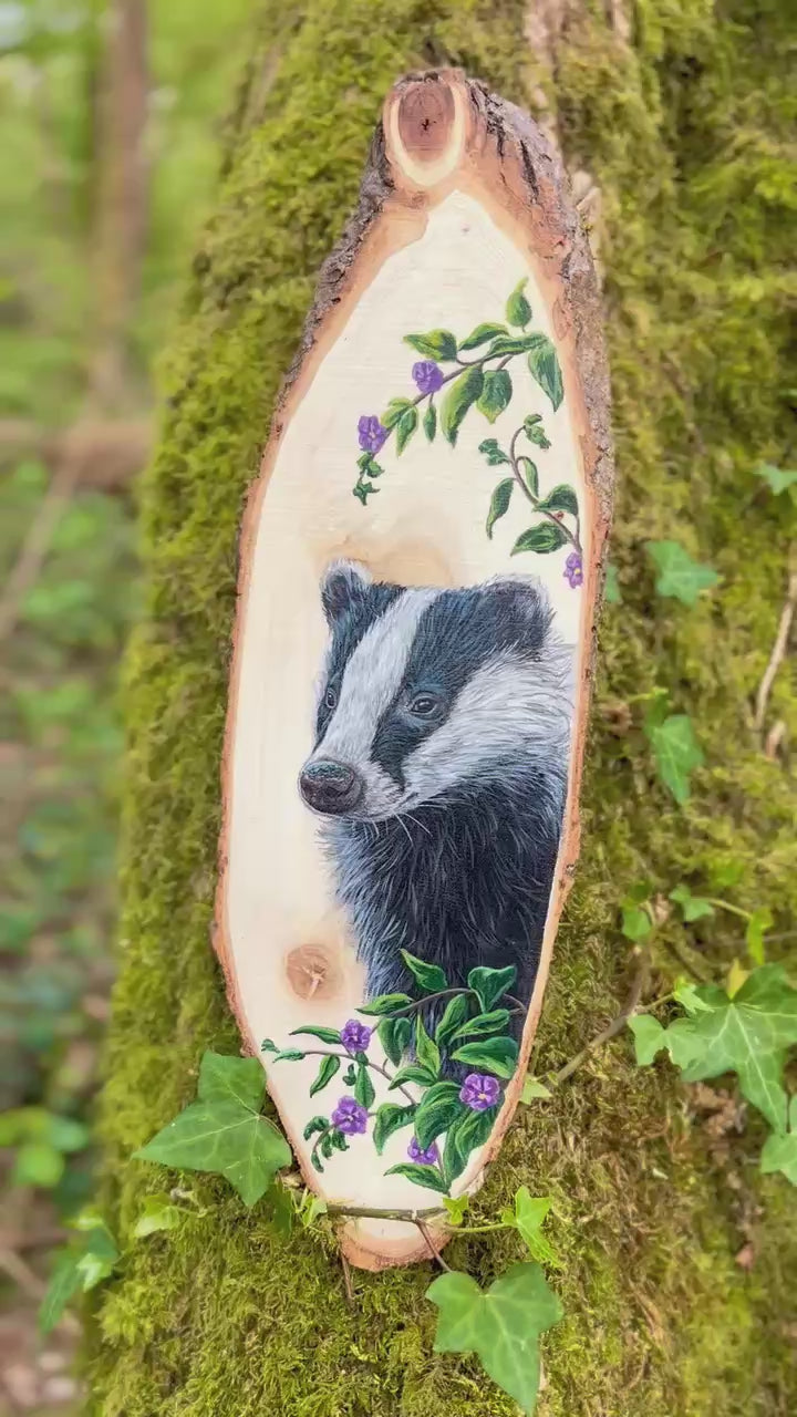 " Réveil fleuri " - peinture sur bois ovale 35 cm