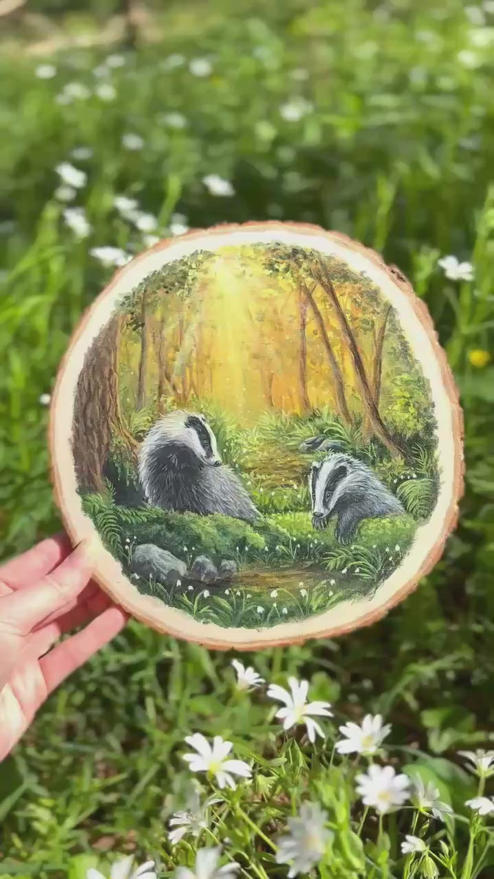 " Foyer secret " peinture sur rondin de bois 20 cm