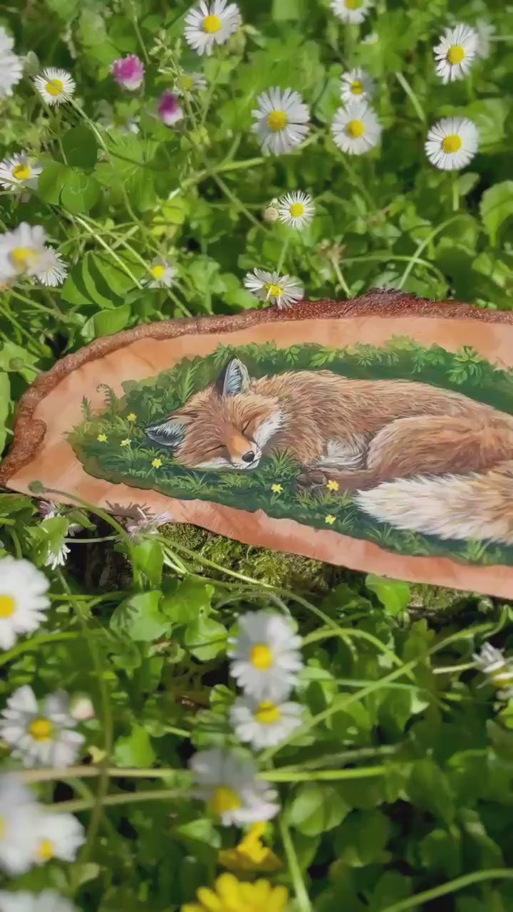 " Sommeil doré " - peinture morceau de bois (angle) 20 cm