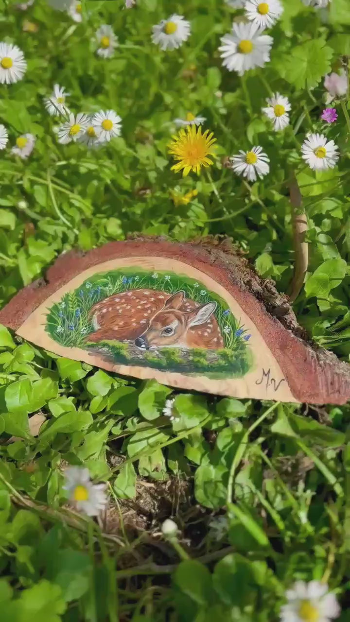 "Doux repos " - peinture sur morceau de bois (angle) 13 cm
