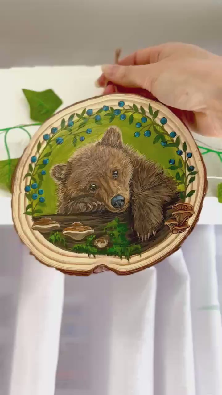 " Tentation sucrée " - peinture rondin de bois 15 cm
